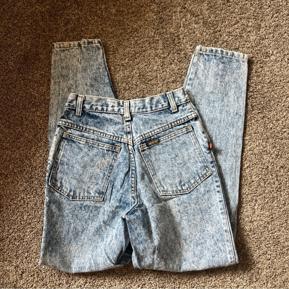 Vintage 80s 90s SASSON Acid Wash High Waist Denim Jeans with BOWS - Picture 5 of 6